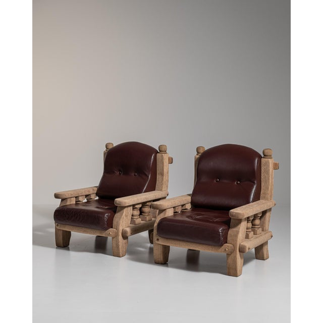 1970s Brutalist Brown Wood Pair of Club Chairs For Sale - Image 15 of 15