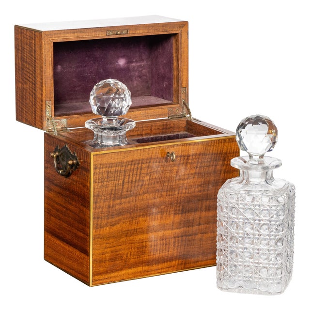 Antique Victorian Hobnail Cut Crystal Decanters in Original Case, 1880, Set of 3 For Sale