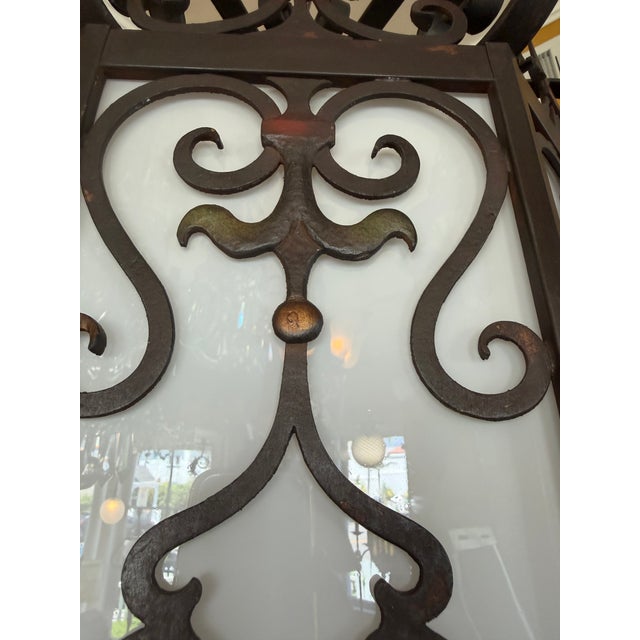 1920s Spanish Revival Wrought Iron Lantern Chandelier For Sale - Image 11 of 12