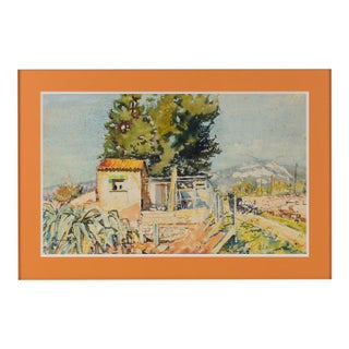 Landscape in Provence Watercolor Painting by Francois Pascal, Circa 1940 For Sale