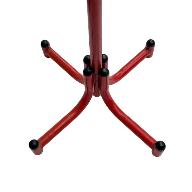 Vintage Memphis Style Red Metal Coat Rack | Postmodern Freestanding Hall Tree For Sale - Image 13 of 16