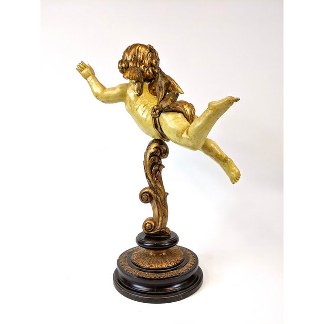 French 1960s Handcarved Cupid Stand in Solid Wood For Sale - Image 3 of 5