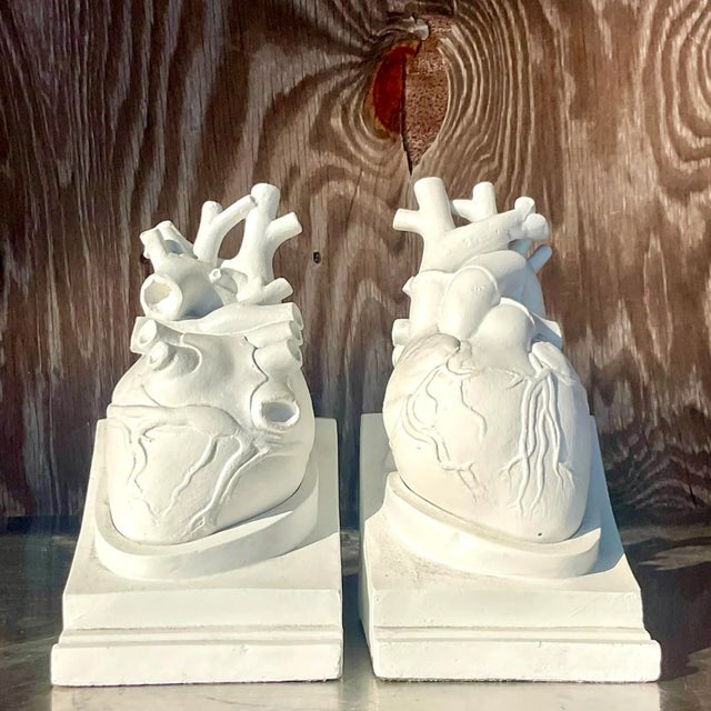 Vintage Boho 1950s Plaster Heart Bookends, Signed- Set of 2 For Sale - Image 12 of 12