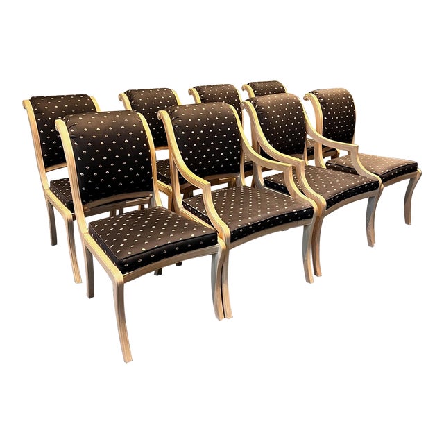 1990s Century Furniture Whitewash Birch Dining Chairs - Set of 8 For Sale