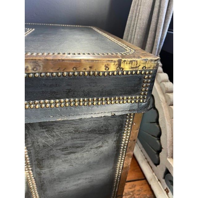 19th Century Vintage Trade Large Leather & Brass Trunk For Sale - Image 11 of 12