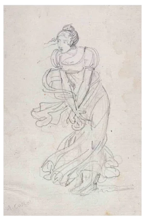 Aristodemo Costoli, Young Lady, Original Drawing, Mid-19th-Century