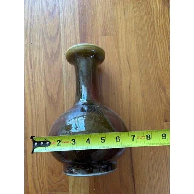 Ceramic Vintage Chinese Oxblood & Olive Flambé Glazed Porcelain Bottle Vase For Sale - Image 7 of 8
