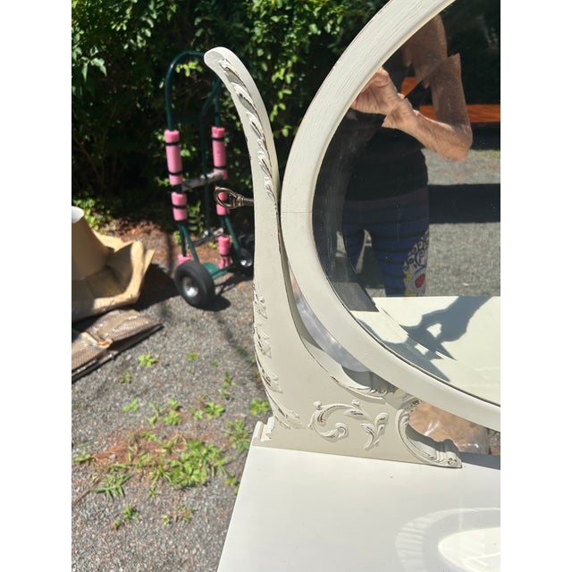 Charming White Painted Wood Vanity With Oval Mirror For Sale In Philadelphia - Image 6 of 17