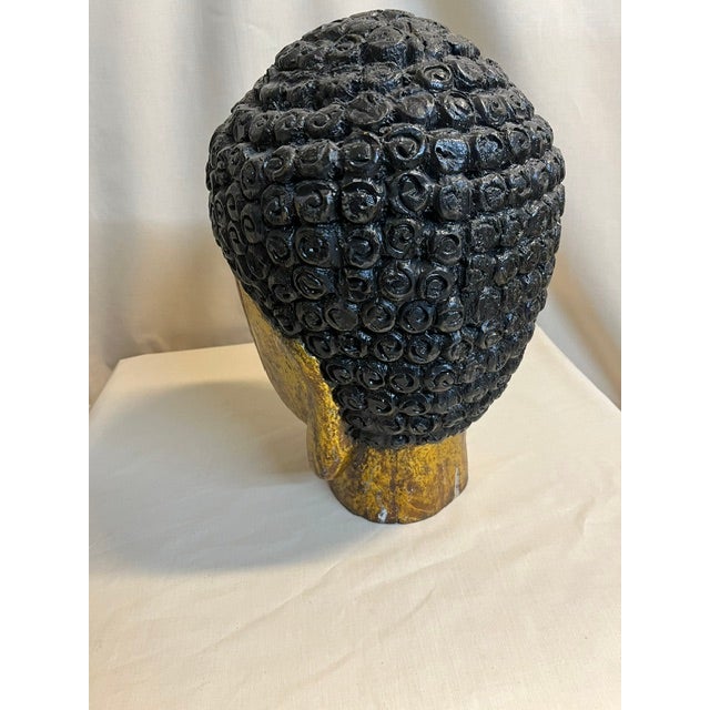 Chinese Large Gilt Wood Chinese Buddha Head For Sale - Image 3 of 7