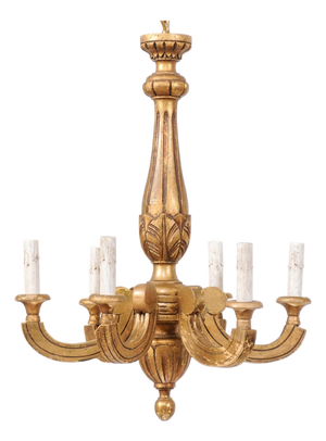 Mid 20th Century French 6-Light Gilt Chandelier