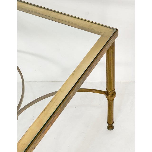 Metal French Modern Square Cocktail or Coffee Low Table of Brass With Glass Top For Sale - Image 7 of 9