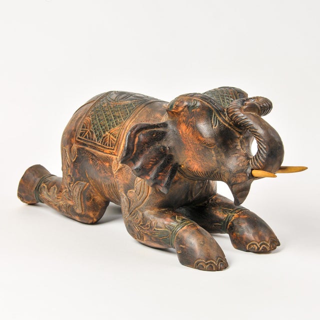 Vintage Thai Hand Carved Elephant Taper Candle Holder For Sale - Image 4 of 13
