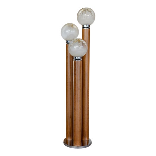Vintage Murano Lamp in Wood, Chrome, and Glass For Sale