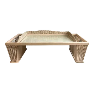 Mid 20th Century Pale Pink or Nude Hollywood Regency Bamboo and Wicker Bed Breakfast Tray