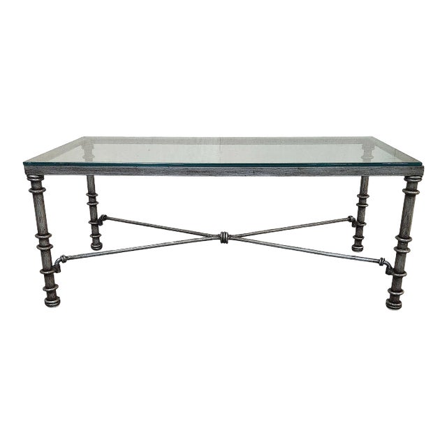1980s Brutalist Metal and Glass Console Table Inspired by Giacometti For Sale