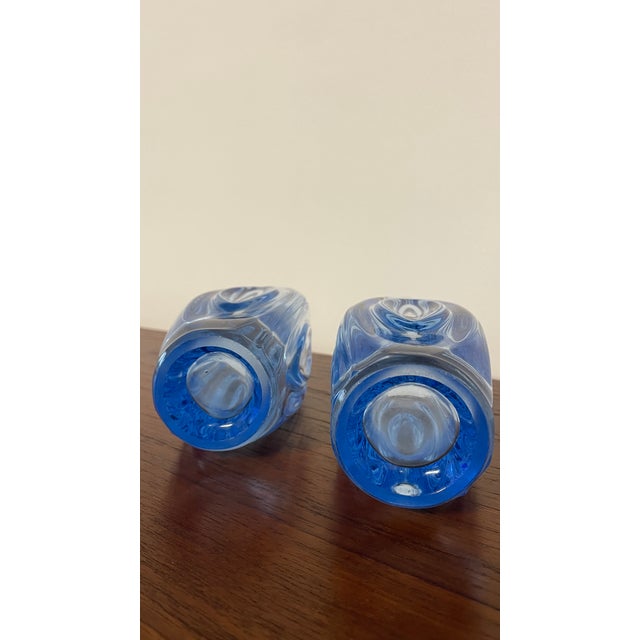 Mid-Century Czech Blue Glass Vases attributed to Rudolf Schrötter for Rosice, 1960s, Set of 2 For Sale - Image 6 of 11