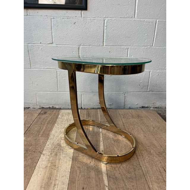 Karl Springer Postmodern Polished Brass and Glass Sculptural Side Table, 1980s For Sale - Image 4 of 9