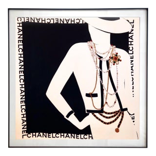 Framed Chanel Silk Scarf "Coco Chanel" 1980s - Midnight Black Frame For Sale