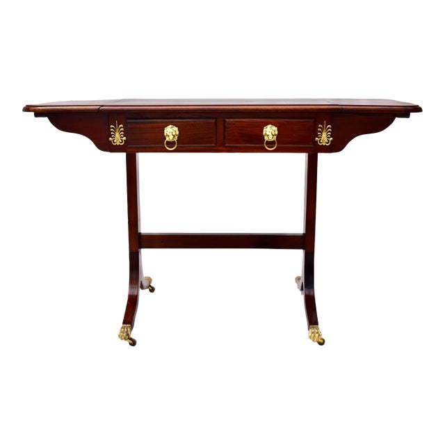 Regency Mahogany Sofa Table With Drop Sides and Brass Castors For Sale