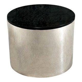 Brueton Polished Stainless Steel/Marble Drum Side/End Table, 1970 For Sale