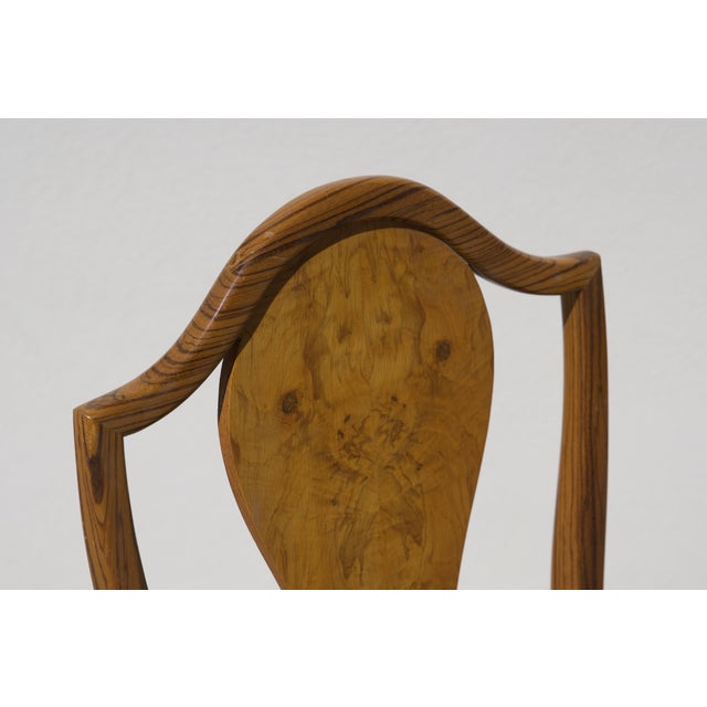 Sheraton-Style Zebrawood and Burl Serpentine Edge Console Table With Matching Zebra Side Chair For Sale In San Diego - Image 6 of 13
