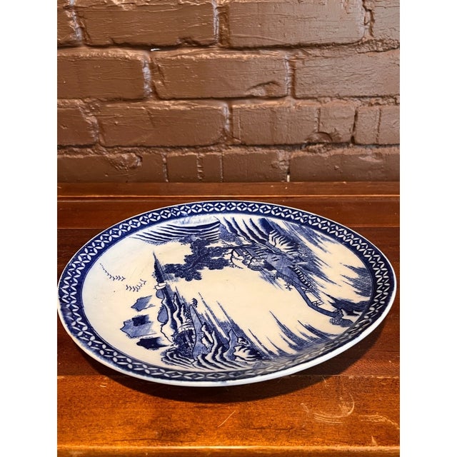 Antique Chinese Blue & White Porcelain Charger 12" Landscape Plate For Sale - Image 4 of 6