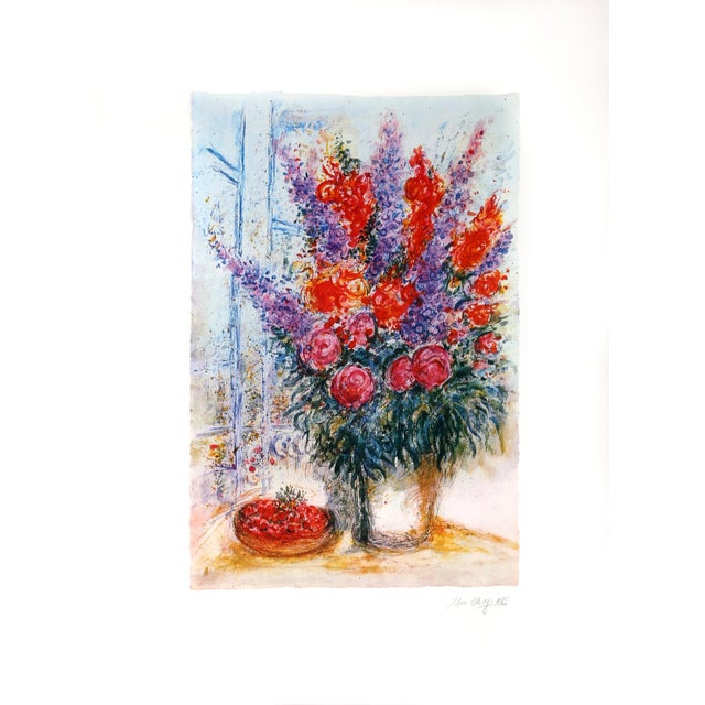 Modern Bouquet with Bowl of Cherries, Marc Chagall Lithograph For Sale - Image 3 of 3