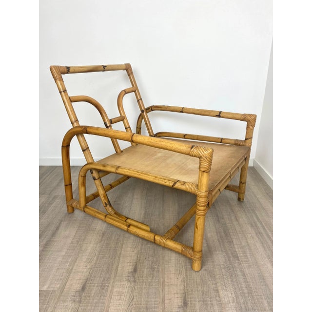 Wood Italian Lounge Chair in Bamboo and Rattan, 1960s For Sale - Image 7 of 13