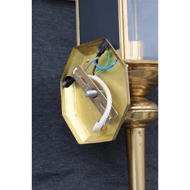 Gold Large Italian Brass Wall Lanterns and Molated Windows, 1970s, Set of 2 For Sale - Image 8 of 14