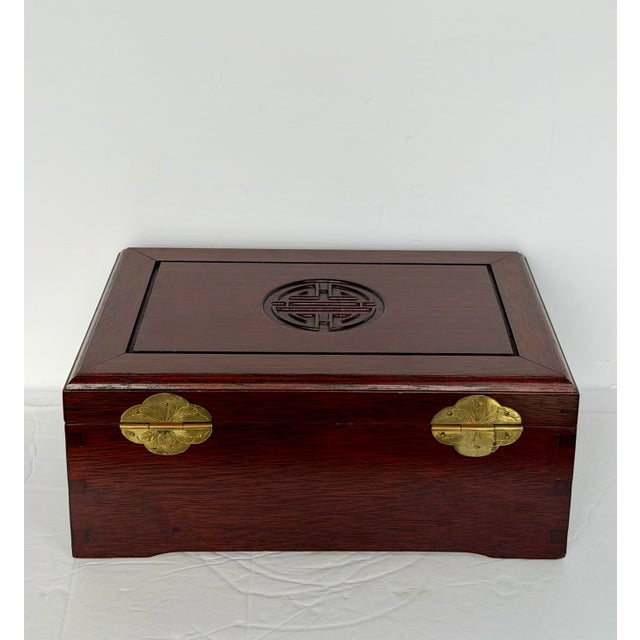 Wood 1950s Chinese Rosewood & Brass Rectangular Jewelry Box For Sale - Image 7 of 9