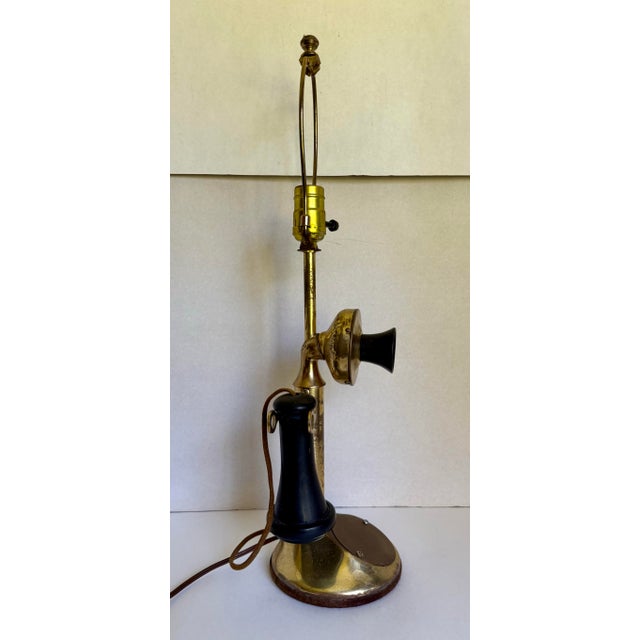 1900's Antique Candlestick Telephone Converted to Table Lamp For Sale - Image 12 of 12