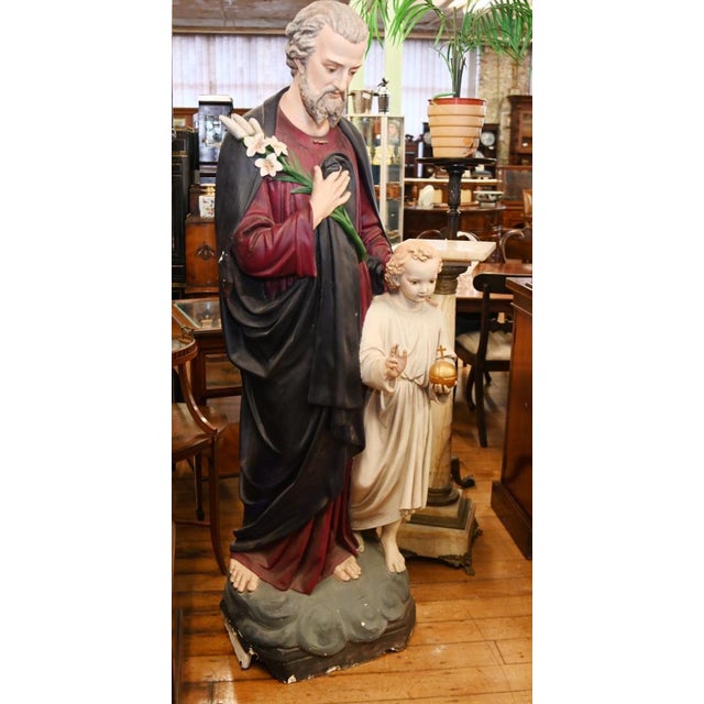 1920s Lifesize Italian Mary and Joseph & Jesus Statues, 1920s, Plaster, Set of 2 For Sale - Image 5 of 18