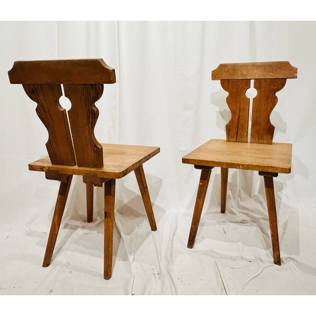 Fantastic pair antique Swedish “Brettstuhl” (or Bauernstuhl) Pine Chairs.