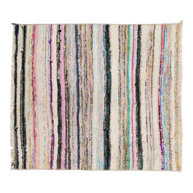Mini Vintage Striped Rag Rug - 2`4″ X 2`7″ For Sale