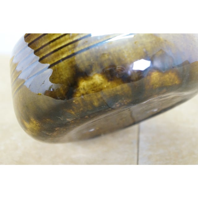 Brown Thai Celadon Studio Art Pottery Ribbed Beehive Vase Pot Cachepot Jar 6" For Sale - Image 8 of 11