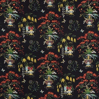 Schumacher Ming Vase Fabric in Black For Sale