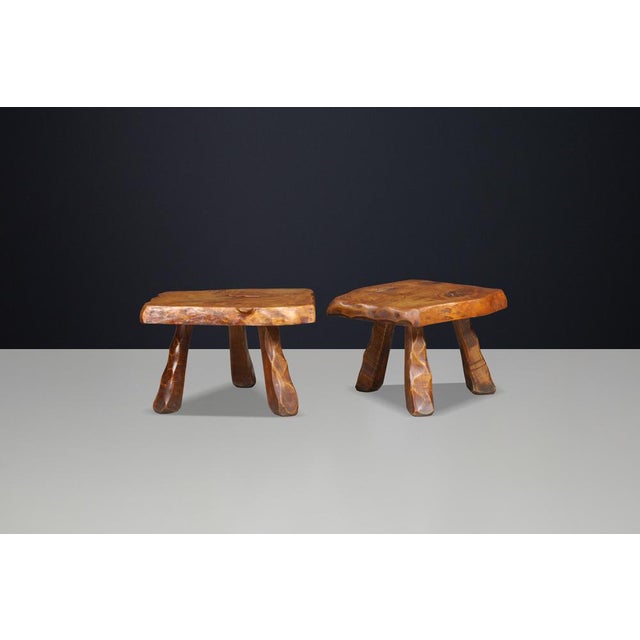 1960s Brutalist Elm Side Tables, France, 1960s, Set of 2 For Sale - Image 5 of 17