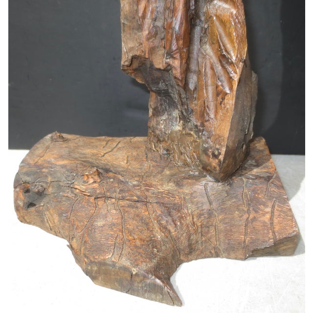 Handcarve, Art Brut by Ezra. Moses with a staff carved out of the twisted knarling wood branch and mounted to a slab of...