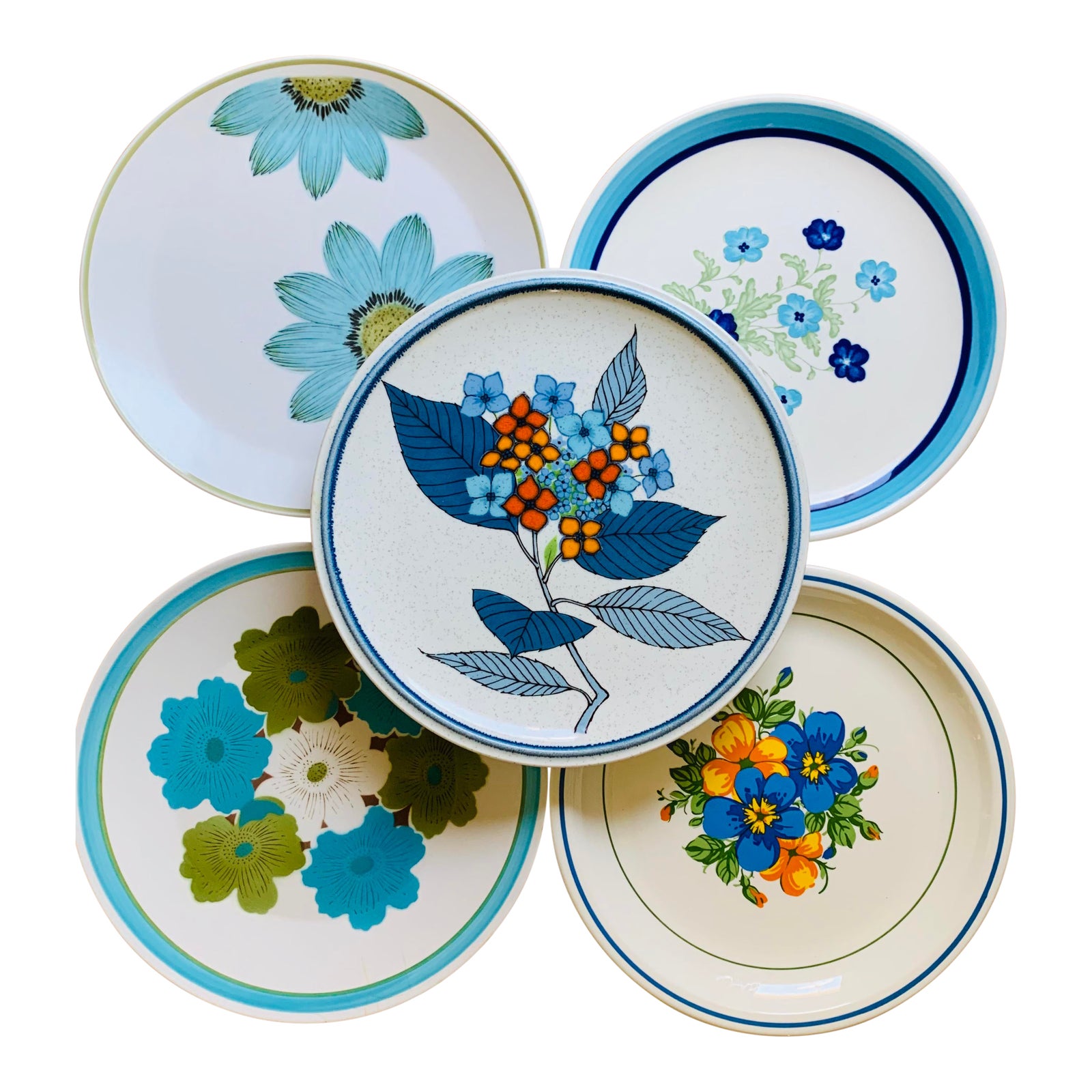 Mismatched 1960’s Blue Floral Dinner Plates Set of 5 Chairish