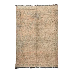 1960s Beige Tan and Slate Blue Vintage Beni Mguild Moroccan Rug - 9'3 X 6'4 Ft