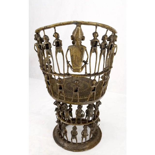Solid Bronze 44 Figurines African Cameroon Bronze Figurative Throne Chair For Sale - Image 10 of 13