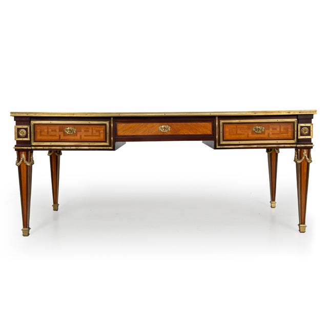 French French Louis XVI Style Antique Bureau Plat Writing Desk Circa 1880 For Sale - Image 3 of 18