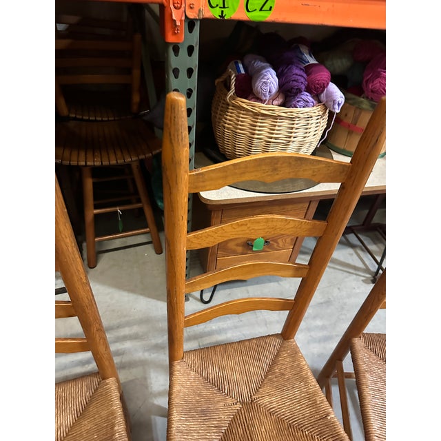 Brown 1970s Collection of Farmhouse Style Wooden Ladder Back Chairs For Sale - Image 8 of 8