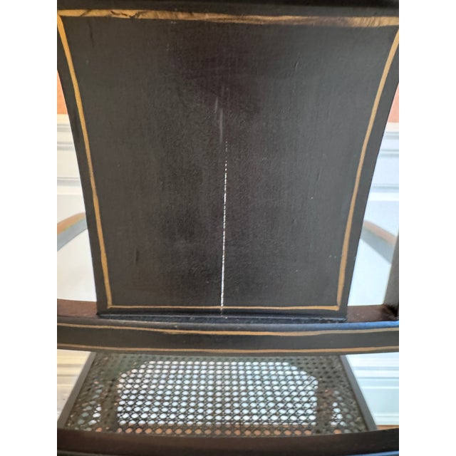 Mid 20th Century Neoclassical Black Painted Armchair With Cane Seat For Sale - Image 13 of 16