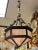 Antique Hexagonal Shaped Bronze and Slag Glass Chandelier For Sale - Image 4 of 12