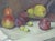 Early 20th century oil on canvas board still life with pears and plums. Unsigned. Unframed, edge and corner wear.