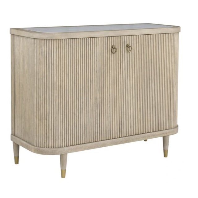 Modern Set of 2: Two-Door Demilune Credenzas, Finish - Biscotti For Sale - Image 3 of 10
