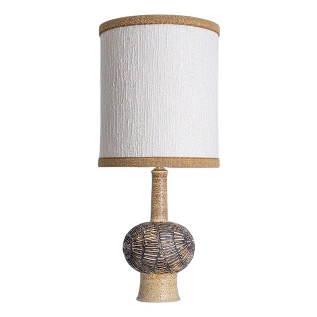 Axella Ceramic Beige Brown Lamp with Custom Shade by R. Houben, Denmark, 1970 For Sale