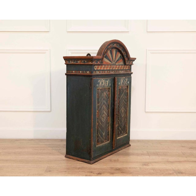Green 19th Century Painted Skåne Wall Cabinet with Reeded Doors, Sweden For Sale - Image 8 of 14