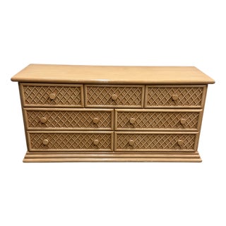 Oak and Faux Rattan-Front Chest of Drawers by Maugrion for Roche Bobois For Sale
